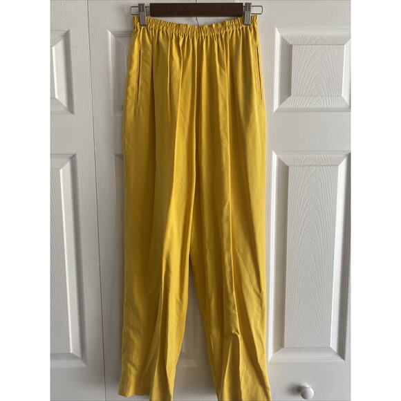 Real Clothes‎ Saks Fifth Avenue Women's Small Yellow Silk Pleated Pants - Picture 1 of 3